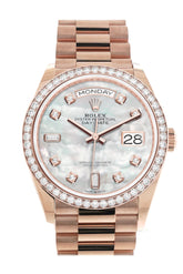 Rolex Day-Date 36 Mother Of Pearl Diamond Dial Bezel 18K Everose Gold President Watch 128345Rbr