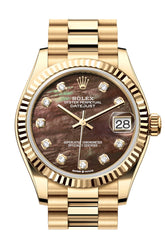 Rolex Datejust 31 Dark Mother Of Pearl Diamond Dial Fluted Bezel Yellow Gold Ladies Watch 278278