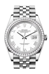 Rolex Datejust 36 White Roman Dial Diamond Bezel Jubilee Watch 126284Rbr 126284Rbr-0017