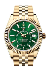 Rolex Sky Dweller Green Dial Fluted Bezel Yellow Gold Jubilee Bracelet 336938