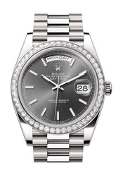 Rolex 228349RBR-0041 Day-Date 40 SLATE ROMAN PAVE 6 Dial DIAMOND Bezel WHITE GOLD PRESIDENT Bracelet