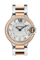 Cartier Ballon Bleu De 28Mm Diamond Dial W3Bb0009 Silver Watch