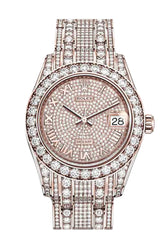 Rolex Pearlmaster 34 Diamond Pave Dial Bracelet 18K Rose Gold Watch 81405Rbr