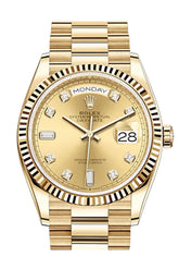 Rolex Day-Date 36 Champagne Diamond Dial 18K Yellow Gold Watch 128238