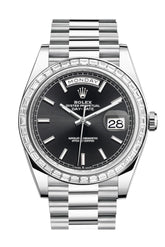 Rolex Day-Date 40 Black Dial Baguette Diamond Bezel Platinum President Automatic Men’s Watch