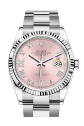 Rolex Datejust 36 Pink Roman Vi And Ix 24 Diamonds Dial Automatic Watch 126234