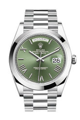 Rolex Day-Date 40 Olive Green Roman Dial Dome Bezel Platinum President Automatic Men’s Watch