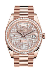 Rolex Day-Date 40 Pave Diamond 10 Baguette-Cut Diamonds Dial Bezel 18K Everose Gold President