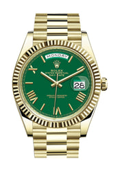 Rolex Day-Date 40 Green Roman Dial 18K Yellow Gold President Men’s Watch 228238