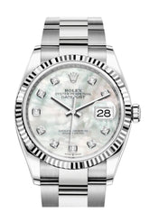 Rolex Datejust 36 White Mother-Of-Pearl Diamond Dial Automatic Watch 126234