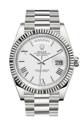 Rolex Day-Date 40 White Roman Dial Fluted Bezel Gold President Automatic Men’s Watch 228239