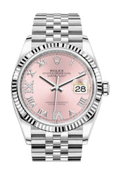Rolex Datejust 36 Pink Roman Vi And Ix 24 Diamonds Dial Automatic Jubilee Watch 126234