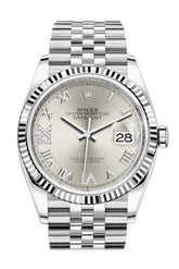 Rolex Datejust 36 Silver Roman Vi And Ix 24 Diamonds Dial Automatic Jubilee Watch 126234