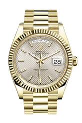 Rolex Day-Date 40 Silver Diagonal Motif Dial 18K Yellow Gold President Men’s Watch 228238 Dc