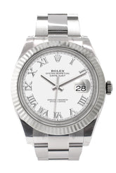 Rolex Datejust 41 White Roman Dial Gold Fluted Bezel Oyster Mens Watch 126334