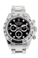 Rolex Cosmograph Daytona Black Diamond Dial White Gold Oyster Mens Watch 116509