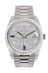 Rolex Day-Date 40 Paved Diamond Sapphires Dial Baguette Bezel Platinum President Automatic Mens