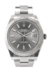 Rolex Datejust 41 Dark Rhodium Dial White Gold Fluted Bezel Mens Watch 126334