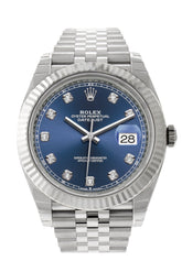 Rolex Datejust 41 Blue Set With Diamonds Dial White Gold Fluted Bezel Jubilee Mens Watch 126334