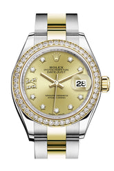 Rolex Datejust 28 Champagne Diamond Star Dial Bezel Yellow Gold Ladies Watch 279383Rbr 279383