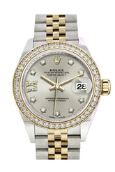 Rolex Datejust 28 Silver Diamond Star Dial Bezel Yellow Gold Jubilee Ladies Watch 279383Rbr 279383