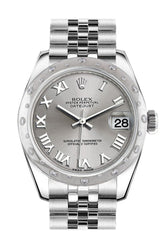 Rolex Datejust 31 Silver Roman Dial Dome Set With Diamonds Bezel Jubilee Ladies Watch 178344 / None