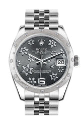 Rolex Datejust 31 Dark Rhodium Raised Floral Motif Dial Gold Dome Set With Diamonds Bezel Jubilee