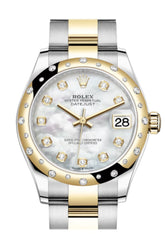 Rolex Datejust 31 White Mother-Of-Pearl Diamonds Dialdiamond Bezel Rose Gold Two Tone Watch