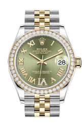 Rolex Datejust 31 Olive Green Vi Diamonds Dial Diamond Bezel Yellow Gold Two Tone Jubilee Watch