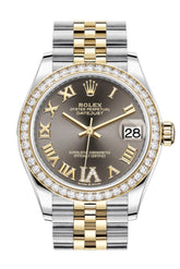 Rolex Datejust 31 Dark Grey Vi Diamonds Dial Diamond Bezel Yellow Gold Two Tone Jubilee Watch