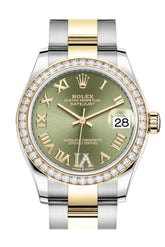Rolex Datejust 31 Olive Green Diamonds Dial Diamond Bezel Yellow Gold Two Tone Watch 278383Rbr