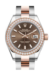 Rolex Datejust 28 Chocolate Dial Diamond Bezel Rose Gold Two Tone Watch 279381Rbr 279381