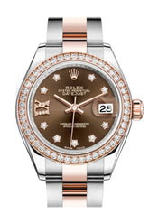Rolex Datejust 28 Chocolate Large Vi Diamonds Dial Diamond Bezel Rose Gold Two Tone Watch 279381Rbr