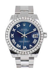 Rolex Custom Diamond Bezel Datejust 31 Blue Roman Dial Oyster Ladies Watch 178240 / Si None