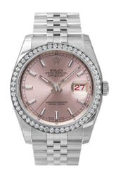 Custom Diamond Bezel Rolex Datejust 36 Pink Dial Stainless Steel Jubilee Bracelet Mens Watch 116200