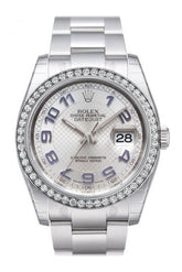 Custom Diamond Bezel Rolex Datejust 36 Silver Dial Stainless Steel Oyster Mens Watch 116200