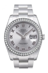 Custom Diamond Bezel Rolex Datejust 36 Rhodium Dial Stainless Steel Jubilee Mens Watch 116200