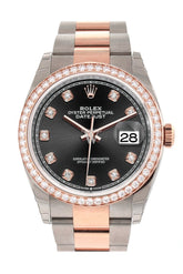 Custom Diamond Bezel Rolex Datejust 36 Black Set With Diamonds Dial Rose Gold Two Tone Watch 126201