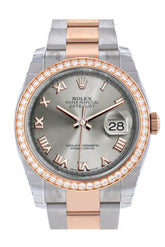 Custom Diamond Bezel Rolex Datejust 36 Steel Roman Dial Rose Gold Two Tone Watch 116201 116231