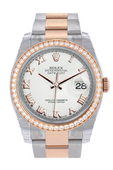 Custom Diamond Bezel Rolex Datejust 36 Steel Roman Dial Oyster Rose Gold Two Tone Watch 116201