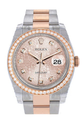 Custom Diamond Bezel Rolex Datejust 36 Pink Jubilee Dial Rose Gold Two Tone Watch 116201 116231