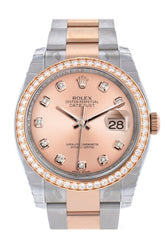Custom Diamond Bezel Rolex Datejust 36 Pink Dial Oyster Rose Gold Two Tone Watch 116201 116231
