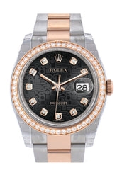Custom Diamond Bezel Rolex Datejust 36 Black Jubilee Design Set With Diamonds Dial Oyster Rose Gold