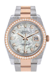 Custom Diamond Bezel Rolex Datejust 36 White Mother-Of-Pearl Set With Diamonds Rose Gold Two Tone