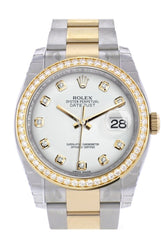 Custom Diamond Bezel Rolex Datejust 36 White Set With Diamonds Dial Oyster Yellow Gold Two Tone