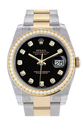 Custom Diamond Bezel Rolex Datejust 36 Black Set With Diamonds Dial Oyster Yellow Gold Two Tone