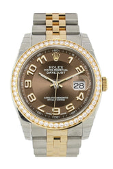 Custom Diamond Bezel Rolex Datejust 36 Bronze Arab Dial Jubilee Yellow Gold Two Tone Watch 116203