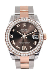 Custom Diamond Bezel Rolex Datejust 31 Chocolate Roman Large Vi Set With Dial 18K Rose Gold Two Tone