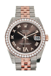 Custom Diamond Bezel Rolex Datejust 31 Chocolate Roman Large Vi Set With Dial 18K Rose Gold Two Tone