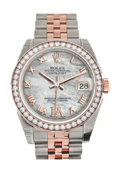 Custom Diamond Bezel Rolex Datejust 31 White Mother Of Pearl Roman Large Vi Set With Dial 18K Rose